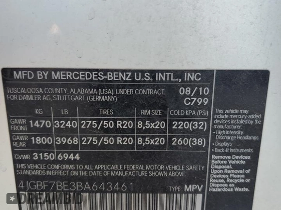 2011 Mercedes-Benz GL-Class GL 450 with VIN 4JGBF7BE3BA643461, listed as a Copart auction lot 75980524 with 207,842 mi miles and Salvage Title. Bid and sale history available at carsss.com. Image 14.
