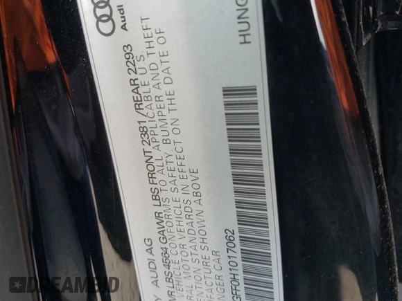 2017 Audi A3 Sedan Premium Plus with VIN WAUJ8GFF0H1017062, listed as a Copart auction lot 68579443 with 52,002 mi miles. Bid and sale history available at carsss.com. Image 12.