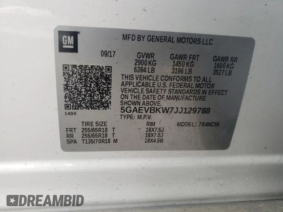 2018 Buick Enclave Premium with VIN 5GAEVBKW7JJ129788, listed as a Copart auction lot 38333204 with 45,753 mi miles and Salvage Title. Bid and sale history available at DreamBid. Image 12.