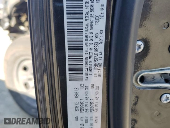 2018 Ram 1500 Tradesman z VIN 1C6RR7ST7JS102633, wystawiony jako Copart lot #72438884 z przebiegiem 84 725 mil mil oraz Szkoda całkowita • Salvage title. Historia ofert i sprzedaży dostępna na DreamBid. Obrazek 13.