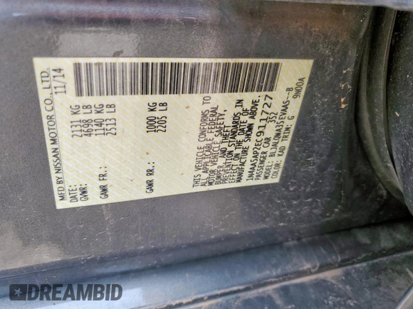 2014 Nissan Maxima S z VIN 1N4AA5AP2EC911727, wystawiony jako Copart lot #60444835 z przebiegiem 100 656 mil mil oraz Szkoda całkowita • Salvage title. Historia ofert i sprzedaży dostępna na DreamBid. Obrazek 12.