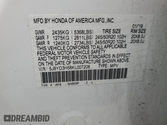 2019 Acura MDX Technology z VIN 5J8YD3H58KL007208, wystawiony jako Copart lot #53110755 z przebiegiem 85 206 mil mil oraz Szkoda całkowita • Salvage title. Historia ofert i sprzedaży dostępna na DreamBid. Obrazek 15.