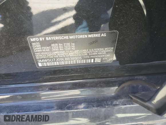 2020 BMW 3 Series M340i with VIN 3MW5U7J09L8B38905, listed as a Copart auction lot 49337725 with 13,800 mi miles and Salvage Title. Bid and sale history available at carsss.com. Image 13.