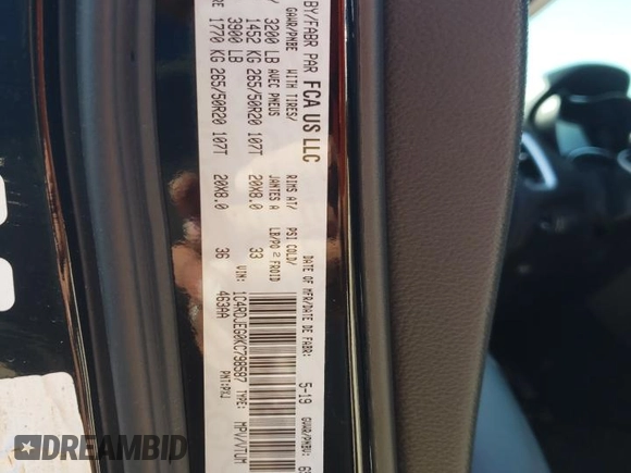 2019 Dodge Durango Citadel with VIN 1C4RDJEG0KC798587, listed as a Copart auction lot 57191924 with 58,946 mi miles and Salvage Title. Bid and sale history available at DreamBid. Image 13.