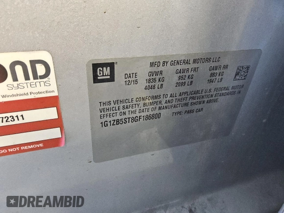 2016 Chevrolet Malibu LS with VIN 1G1ZB5ST8GF186800, listed as a Copart auction lot 52433325 with 111,630 mi miles and Clean Title. Bid and sale history available at DreamBid. Image 12.