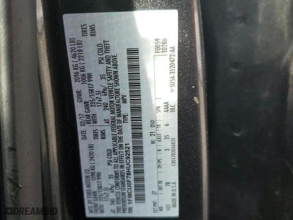 2017 Ford Escape S with VIN 1FMCU0F78HUC92521, listed as a Copart auction lot 41442515 with 0 mi miles and Salvage Title. Bid and sale history available at carsss.com. Image 13.