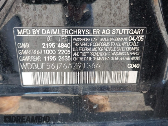 2006 Mercedes-Benz E 350 with VIN WDBUF56J76A791366, listed as a IAAI auction lot 42229397 with Not Provided miles and . Bid and sale history available at DreamBid. Image 9.