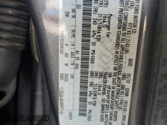 2012 Ford Focus SE with VIN 1FAHP3F25CL407832, listed as a Copart auction lot 54918585 with 159,236 mi miles and Clean Title. Bid and sale history available at carsss.com. Image 12.
