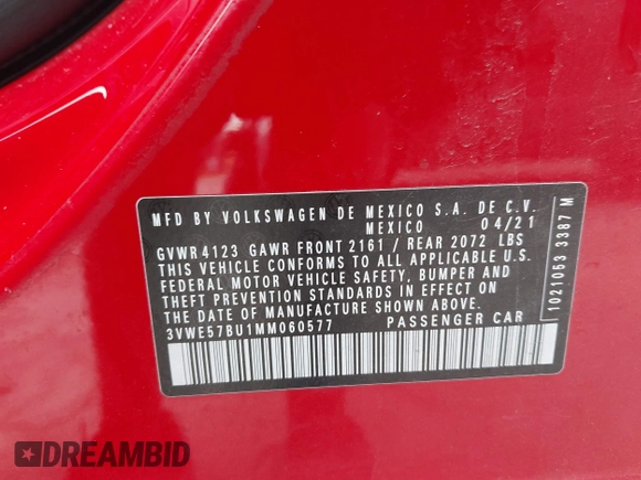 2021 Volkswagen Jetta SEL с VIN 3VWE57BU1MM060577, выставлен на аукционе IAAI как лот 42637919 с пробегом 36 773 миль миль и . История ставок и продаж доступна на DreamBid. Изображение 9.