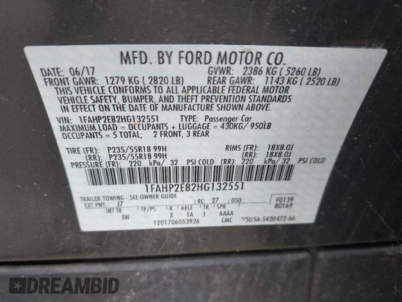 2017 Ford Taurus SEL with VIN 1FAHP2E82HG132551, listed as a IAAI auction lot 42633317 with 80,785 mi miles and . Bid and sale history available at DreamBid. Image 9.