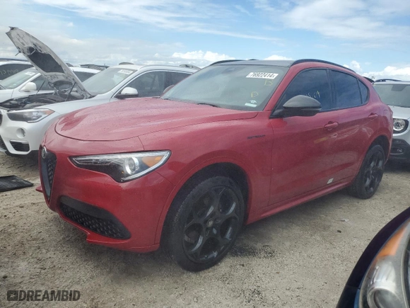 2023 Alfa Romeo Stelvio Ti with VIN ZASPAKBN9P7D63664, listed as a Copart auction lot 76922414 with 15,619 mi miles and Non Repairable. Bid and sale history available at carsss.com. Image 1.