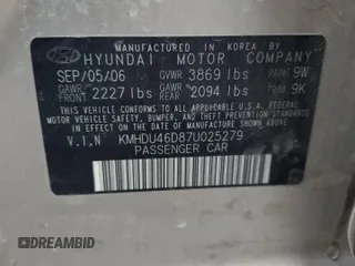 2007 Hyundai Elantra GLS z VIN KMHDU46D87U025279, wystawiony jako Copart lot #58823755 z przebiegiem 194 123 mil mil oraz Czysty tytuł • Clean title. Historia ofert i sprzedaży dostępna na DreamBid. Obrazek 12.