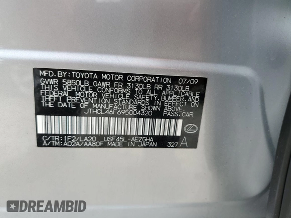 2009 Lexus LS 460 с VIN JTHCL46F695004320, выставлен на аукционе Copart как лот 57653825 с пробегом 193 086 миль миль и Чистый • Clean title. История ставок и продаж доступна на DreamBid. Изображение 13.