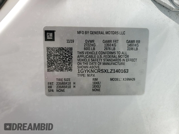 2020 Cadillac XT5 Premium Luxury FWD with VIN 1GYKNCRSXLZ140163, listed as a Copart auction lot 53324925 with 86,643 mi miles and Non repairable. Bid and sale history available at DreamBid. Image 15.