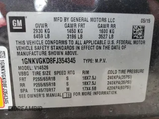 2015 Chevrolet Traverse LT z VIN 1GNKVGKD8FJ354345, wystawiony jako Copart lot #55832305 z przebiegiem 132 962 mil mil oraz Szkoda całkowita • Salvage title. Historia ofert i sprzedaży dostępna na DreamBid. Obrazek 13.