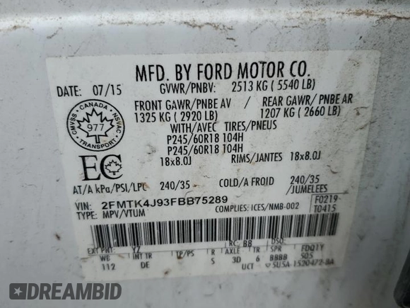 2015 Ford Edge SEL with VIN 2FMTK4J93FBB75289, listed as a Copart auction lot 52565265 with 194,511 mi miles and Clean Title. Bid and sale history available at carsss.com. Image 13.