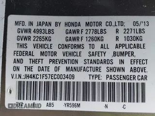 2014 Acura RLX Tech Pkg with VIN JH4KC1F57EC003409, listed as a IAAI auction lot 41758955 with 78,285 mi miles. Bid and sale history available at carsss.com. Image 9.