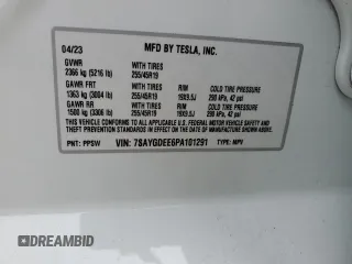 2023 Tesla Model Y Long Range with VIN 7SAYGDEE6PA101291, listed as a Copart auction lot 52758115 with 7,250 mi miles and Salvage Title. Bid and sale history available at DreamBid. Image 14.