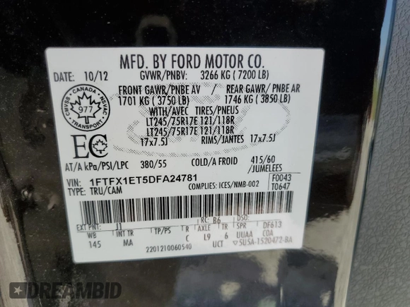 2013 Ford F-150 XL z VIN 1FTFX1ET5DFA24781, wystawiony jako Copart lot #60712405 z przebiegiem 103 104 mil mil oraz Czysty tytuł • Clean title. Historia ofert i sprzedaży dostępna na DreamBid. Obrazek 12.