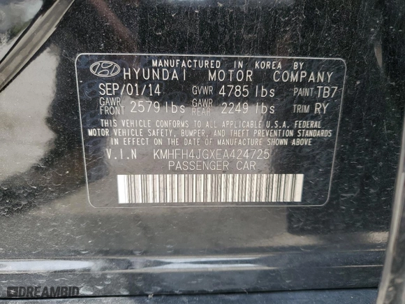 2014 Hyundai Azera Limited with VIN KMHFH4JGXEA424725, listed as a Copart auction lot 71467274 with 39,689 mi miles and Salvage Title. Bid and sale history available at carsss.com. Image 12.