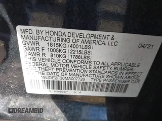 2021 Acura ILX with VIN 19UDE2F30MA007726, listed as a IAAI auction lot 40855642 with 70,573 mi miles and . Bid and sale history available at DreamBid. Image 9.