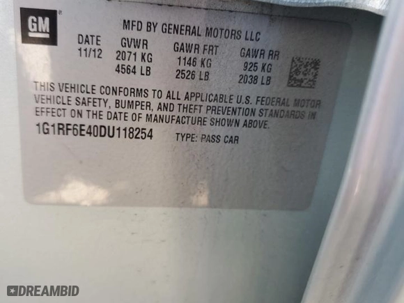2013 Chevrolet Volt with VIN 1G1RF6E40DU118254, listed as a Copart auction lot 51485815 with 136,676 mi miles and Salvage Title. Bid and sale history available at carsss.com. Image 12.