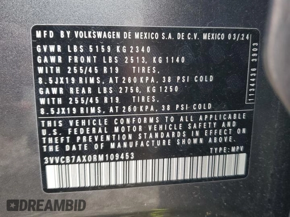 2024 Volkswagen Tiguan SE R-Line Black z VIN 3VVCB7AX0RM109453, wystawiony jako Copart lot #55973745 z przebiegiem 9 620 mil mil oraz Czysty tytuł • Clean title. Historia ofert i sprzedaży dostępna na DreamBid. Obrazek 13.