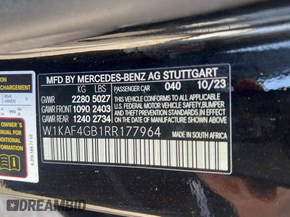 2024 Mercedes-Benz C 300 with VIN W1KAF4GB1RR177964, listed as a Copart auction lot 52606325 with 29,983 mi miles and Clean Title. Bid and sale history available at carsss.com. Image 10.
