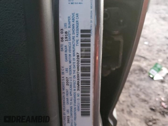 2004 Volkswagen Jetta GL with VIN 3VWRK69M74M002287, listed as a Copart auction lot 46682325 with 104,970 mi miles and Salvage title. Bid and sale history available at DreamBid. Image 13.