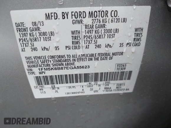 2014 Ford Explorer with VIN 1FM5K8B87EGA55623, listed as a IAAI auction lot 41012987 with 151,141 mi miles and . Bid and sale history available at carsss.com. Image 9.