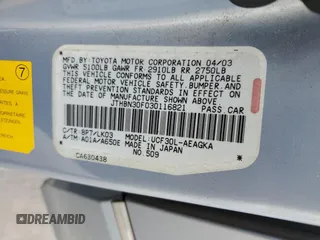 2003 Lexus LS 430 z VIN JTHBN30F030116821, wystawiony jako Copart lot #56182675 z przebiegiem 265 973 mil mil oraz Szkody całkowita. Historia ofert i sprzedaży dostępna na DreamBid. Obrazek 13.