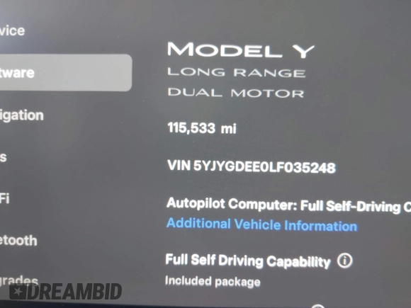 2020 Tesla Model Y Long Range z VIN 5YJYGDEE0LF035248, wystawiony jako IAAI lot #42162191 z przebiegiem 115 533 mil mil oraz . Historia ofert i sprzedaży dostępna na DreamBid. Obrazek 7.