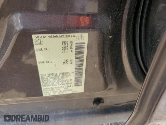 2014 Nissan Altima 2.5 with VIN 1N4AL3AP6EN227945, listed as a Copart auction lot 54501435 with 67,079 mi miles and Salvage Title. Bid and sale history available at DreamBid. Image 13.