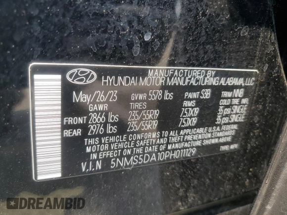 2023 Hyundai Santa Fe Limited z VIN 5NMS5DA10PH011129, wystawiony jako Copart lot #59685385 z przebiegiem 32 674 mil mil oraz Szkoda całkowita • Salvage title. Historia ofert i sprzedaży dostępna na DreamBid. Obrazek 13.