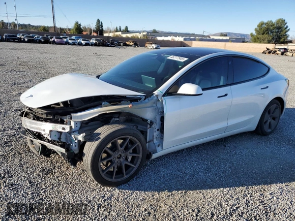 2021 Tesla Model 3 Long Range with VIN 5YJ3E1EB0MF059457, listed as a Copart auction lot 46277945 with 102,367 mi miles and Salvage Title. Bid and sale history available at carsss.com. Image 1.