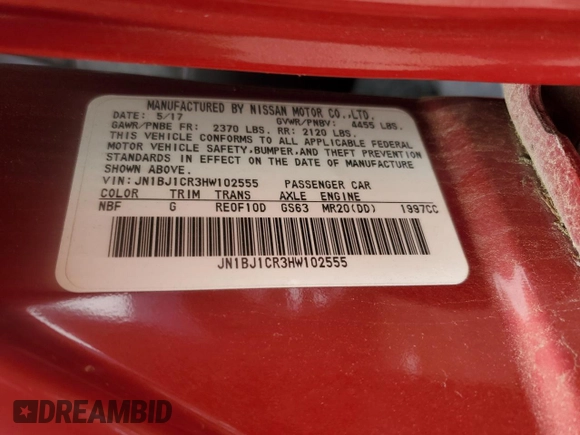 2017 Nissan Rogue SV with VIN JN1BJ1CR3HW102555, listed as a Copart auction lot 51667624 with 58,509 mi miles and Salvage title. Bid and sale history available at DreamBid. Image 13.
