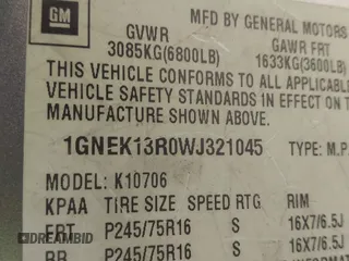 1998 Chevrolet Tahoe z VIN 1GNEK13R0WJ321045, wystawiony jako IAAI lot #42223891 z przebiegiem 192 041 mil mil oraz . Historia ofert i sprzedaży dostępna na DreamBid. Obrazek 9.
