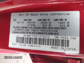 2015 Mazda 3 i SV with VIN JM1BM1T76F1270672, listed as a IAAI auction lot 41605014 with Not Provided miles. Bid and sale history available at carsss.com. Image 9.