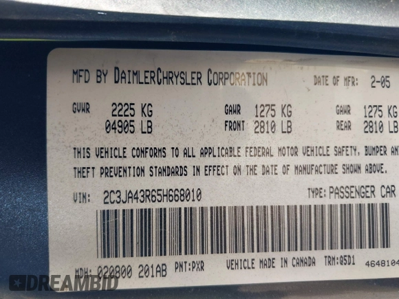 2005 Chrysler 300 with VIN 2C3JA43R65H668010, listed as a IAAI auction lot 41976405 with 216,099 mi miles. Bid and sale history available at carsss.com. Image 9.