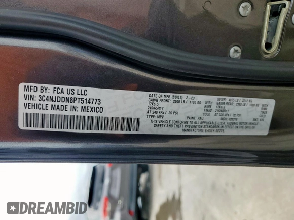2023 Jeep Compass Trailhawk z VIN 3C4NJDDN8PT514773, wystawiony jako Copart lot #51137555 z przebiegiem 37 239 mil mil oraz Szkoda całkowita • Salvage title. Historia ofert i sprzedaży dostępna na DreamBid. Obrazek 14.