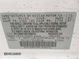 2023 Nissan Versa SV z VIN 3N1CN8EV9PL838576, wystawiony jako IAAI lot #42080373 z przebiegiem 28 542 mil mil oraz . Historia ofert i sprzedaży dostępna na DreamBid. Obrazek 9.