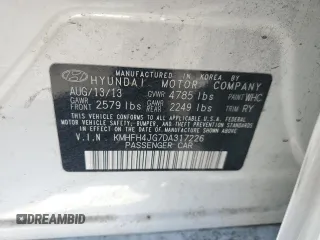 2013 Hyundai Azera with VIN KMHFH4JG7DA317226, listed as a Copart auction lot 62919065 with Not provided miles and Clean title. Bid and sale history available at DreamBid. Image 12.