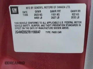 2006 Buick LaCrosse CX with VIN 2G4WC552761199047, listed as a Copart auction lot 58769235 with 166,192 mi miles and Clean title. Bid and sale history available at DreamBid. Image 12.