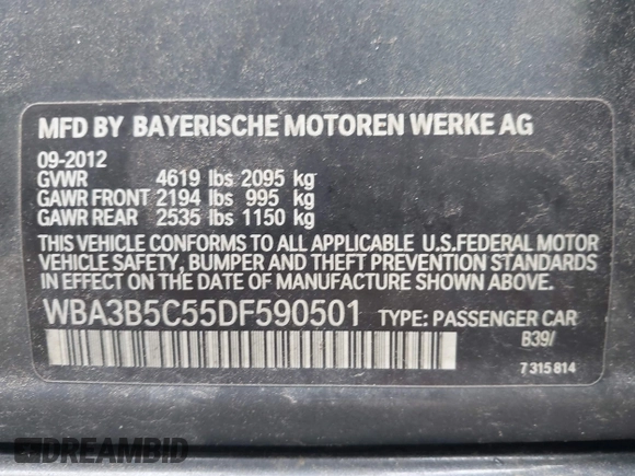 2013 BMW 3 Series 328i xDrive z VIN WBA3B5C55DF590501, wystawiony jako IAAI lot #42743471 z przebiegiem 72 388 mil mil oraz . Historia ofert i sprzedaży dostępna na DreamBid. Obrazek 9.