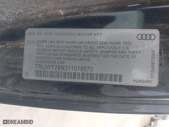 2001 Audi TT with VIN TRUWT28N311010570, listed as a IAAI auction lot 41969135 with 146,851 mi miles. Bid and sale history available at carsss.com. Image 9.