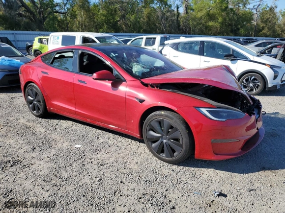 2023 Tesla Model S with VIN 5YJSA1E5XPF499692, listed as a Copart auction lot 48759145 with 0 mi miles and Salvage Title. Bid and sale history available at carsss.com. Image 4.