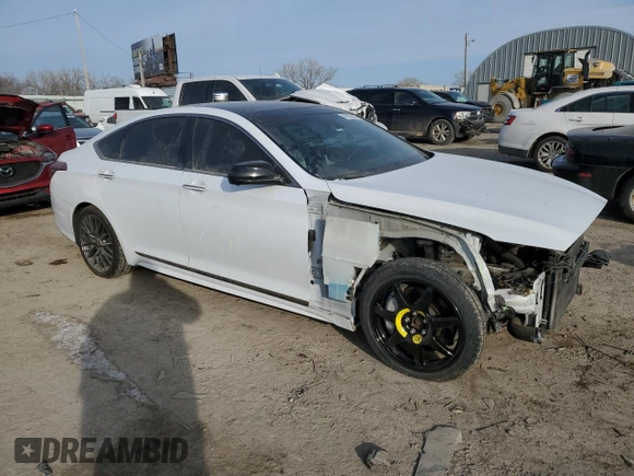2018 Genesis G80 Sport with VIN KMHGN4JB1JU233446, listed as a Copart auction lot 44555625 with 89,291 mi miles and Salvage title. Bid and sale history available at DreamBid. Image 4.