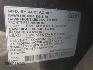 2022 Audi SQ7 Prestige z VIN WA1VWBF78ND005333, wystawiony jako Copart lot #45151024 z przebiegiem 12 813 mil mil oraz Czysty tytuł • Clean title. Historia ofert i sprzedaży dostępna na DreamBid. Obrazek 12.