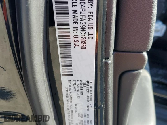 2022 Jeep Grand Cherokee WK Laredo X with VIN 1C4RJFAG9NC120260, listed as a Copart auction lot 81923264 with 30,771 mi miles and Salvage Title. Bid and sale history available at carsss.com. Image 13.