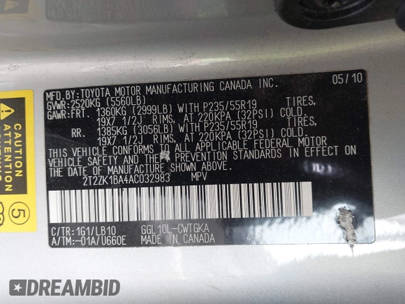 2010 Lexus RX 350 z VIN 2T2ZK1BA4AC032983, wystawiony jako IAAI lot #42443559 z przebiegiem 209 650 mil mil oraz . Historia ofert i sprzedaży dostępna na DreamBid. Obrazek 9.